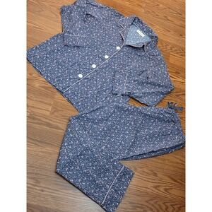 Elizabeth Cotton Womens Floral Pajama Set Blue Pink Button Front Large L